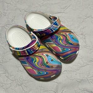 Brand new Rainbow swirl crocs womens 9 / mens 7